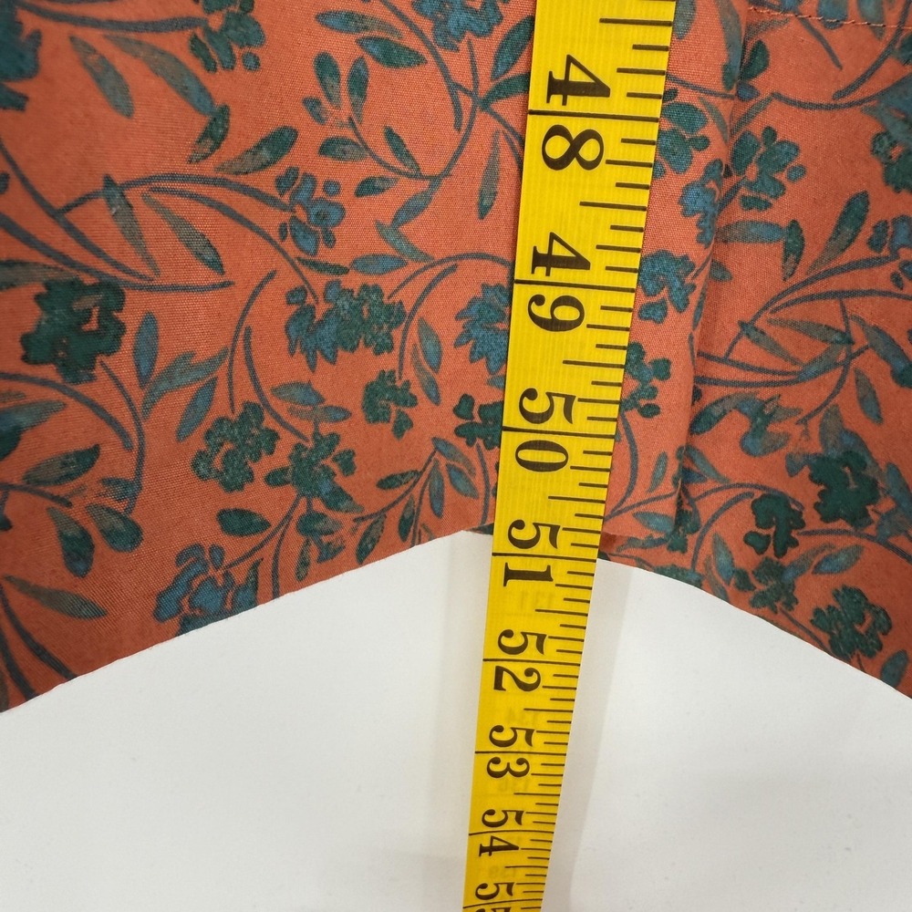 Madewell Dress Womens 2 Orange Green Floral Midi Tie Front Cutout V Neck Cotton - Picture 7 of 10